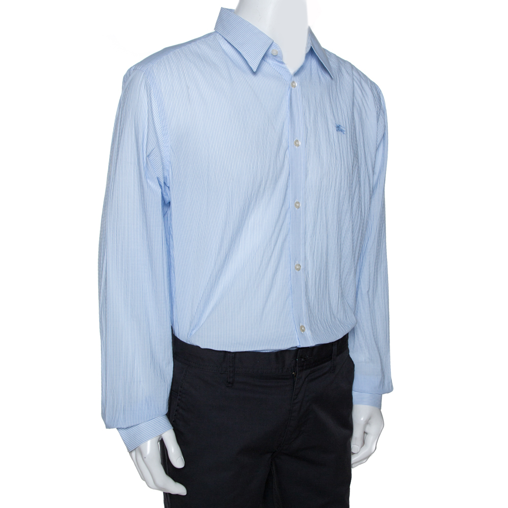 

Burberry Bicolor Striped Cotton Streatfeild Long Sleeve Shirt, Blue