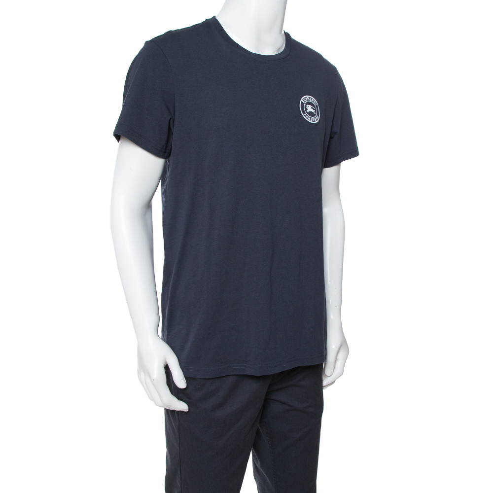 

Burberry Navy Blue Cotton Logo Embroidered Jenson T-Shirt