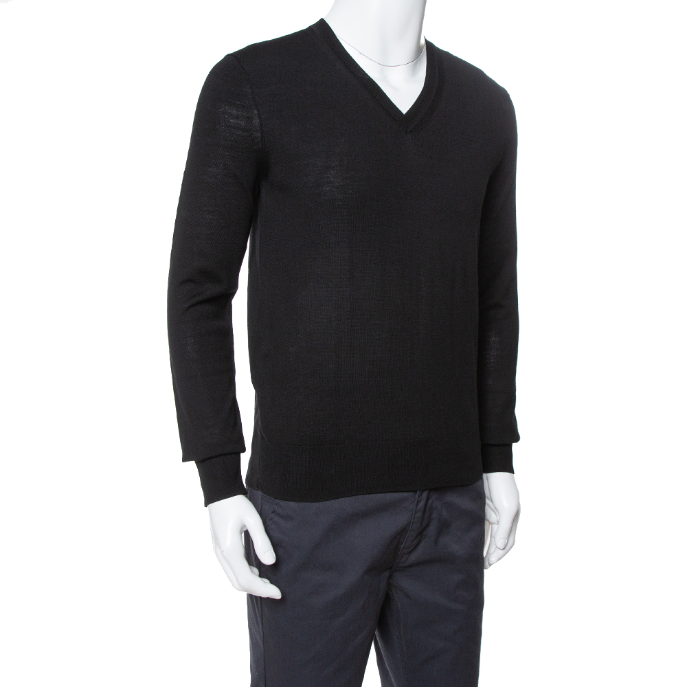 

Burberry Black Merino Wool V-Neck Sweater