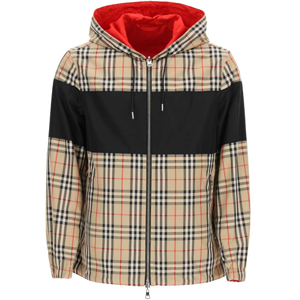 Pre-owned Burberry Beige/brown Reversible Vintage Check And Econyl Hooded Jacket Size L