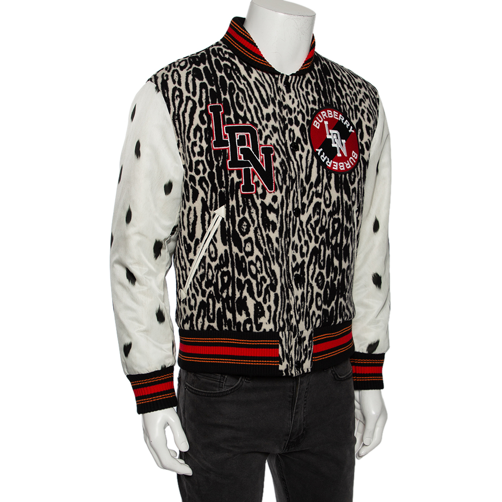 

Burberry Multicolored Leopard Jacquard Wool Logo Detailed Bomber Jacket, Multicolor