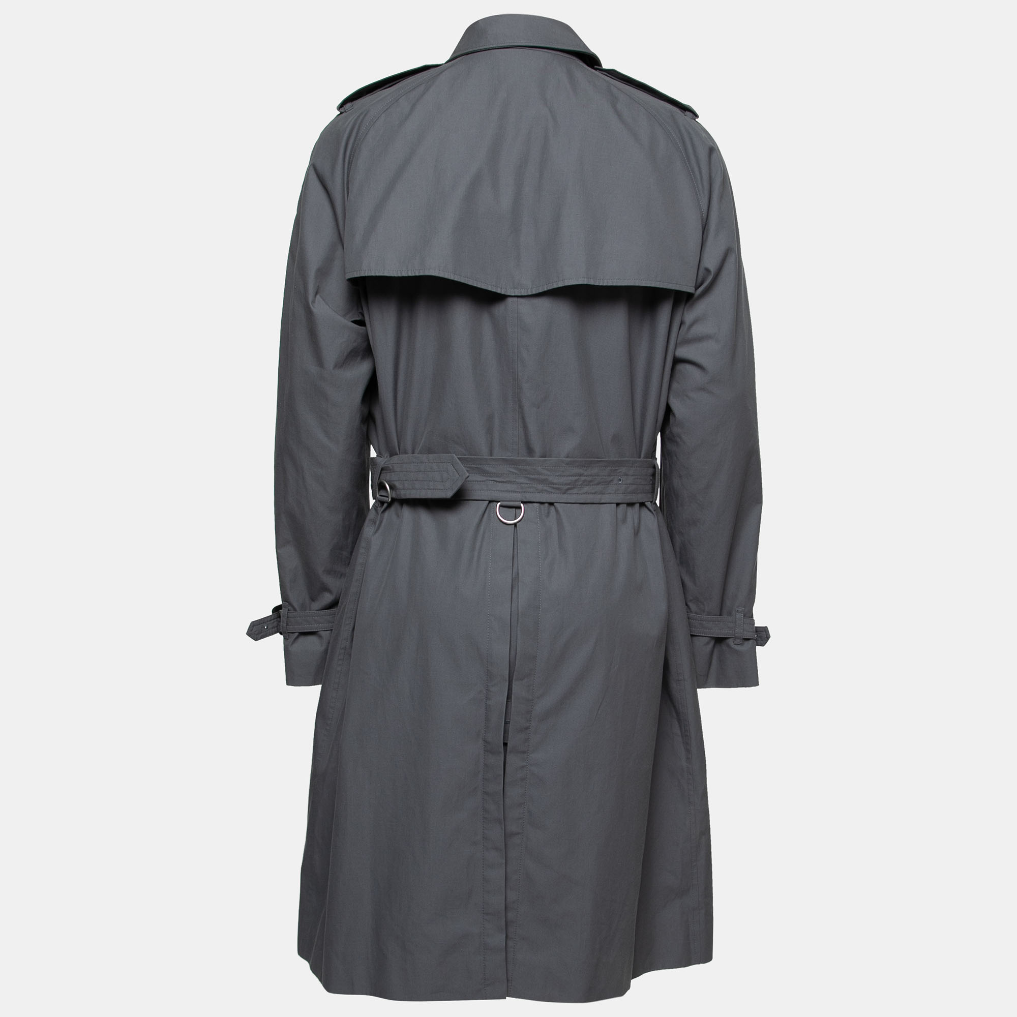 

Burberry Grey Cotton Double Breasted Belted Lightweight Trench Coat