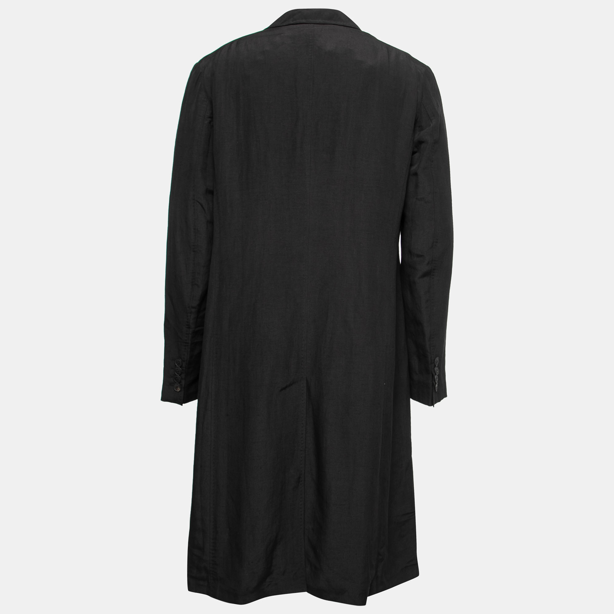 

Burberry Black Linen & Silk Doube-Breasted Coat 2XL