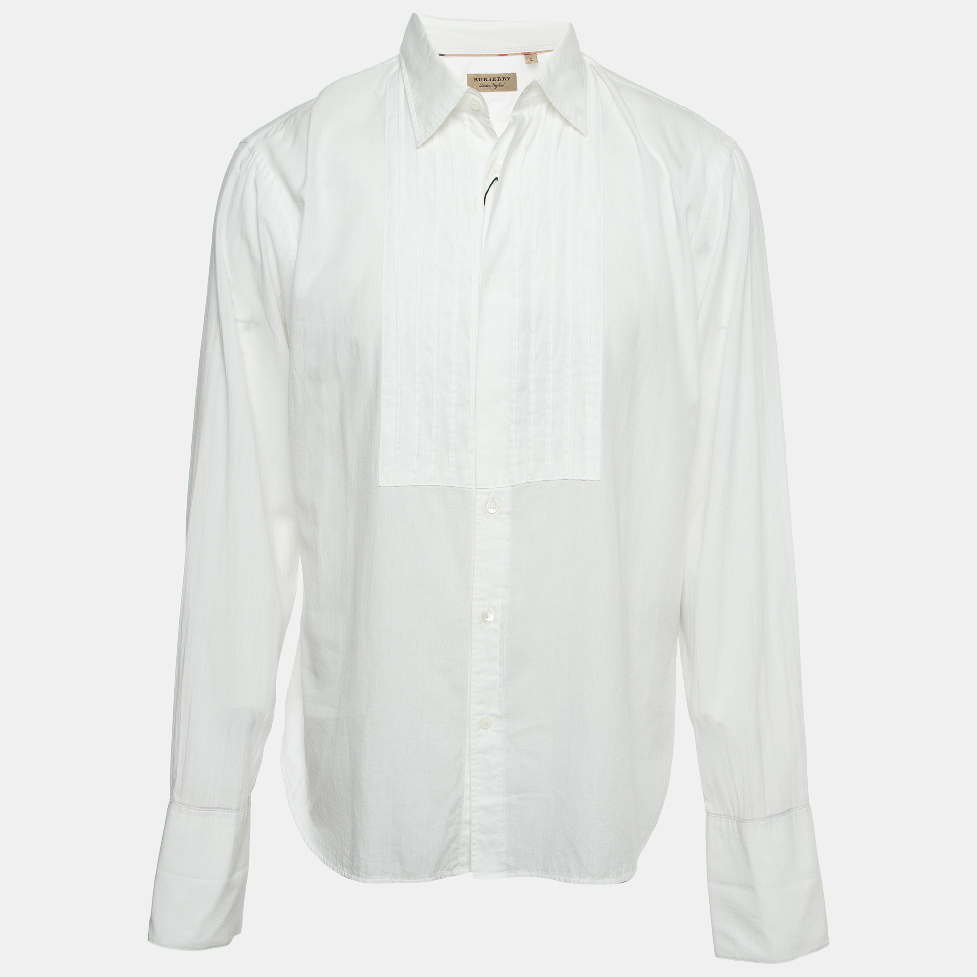 

Burberry White Pintuck Cotton Button Front Full Sleeve Shirt