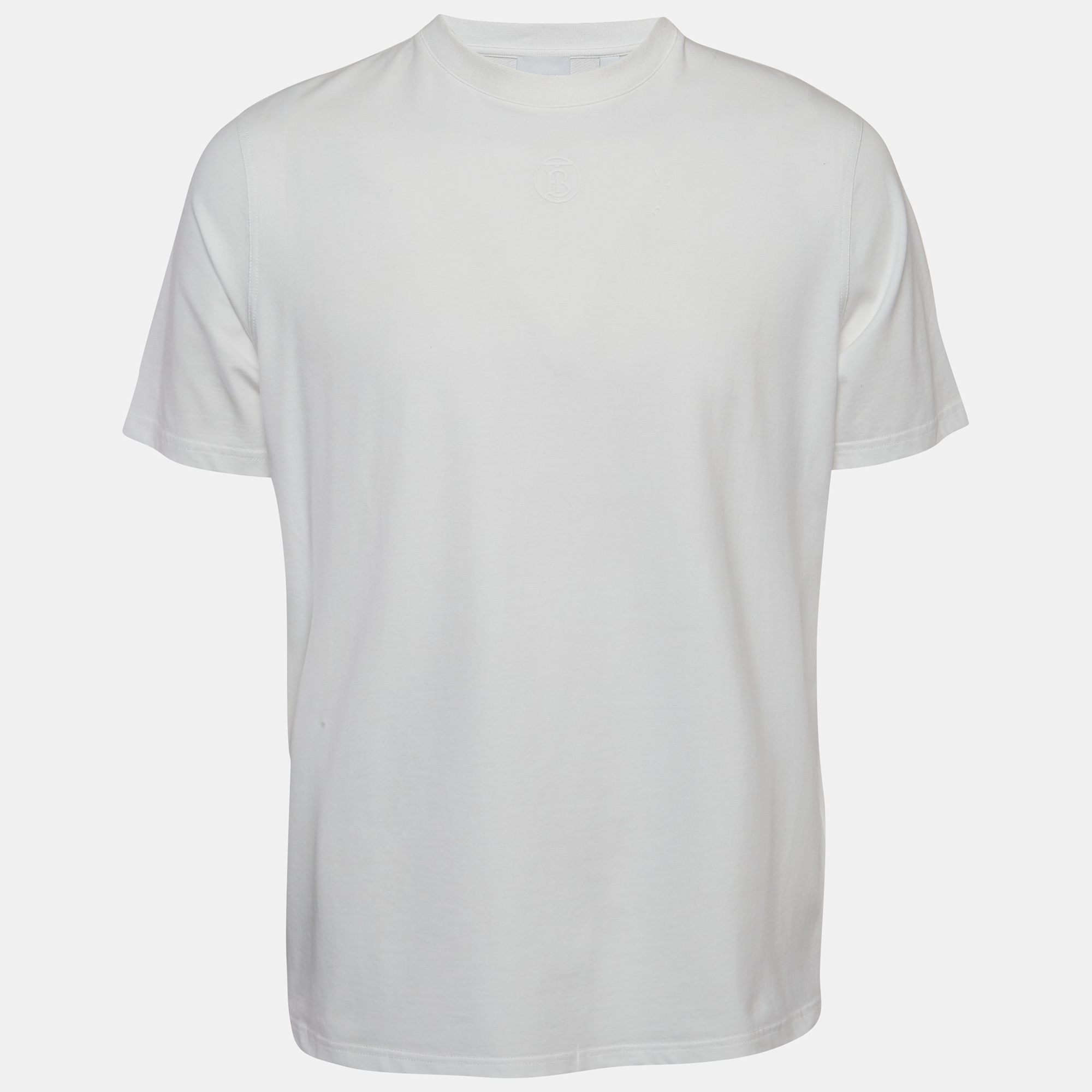 

Burberry White Logo Embroidered Cotton Crew Neck T-Shirt