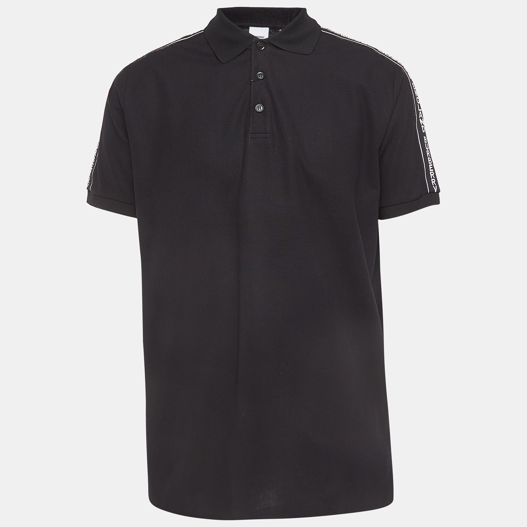 

Burberry Black Logo Woven Cotton Polo T-Shirt