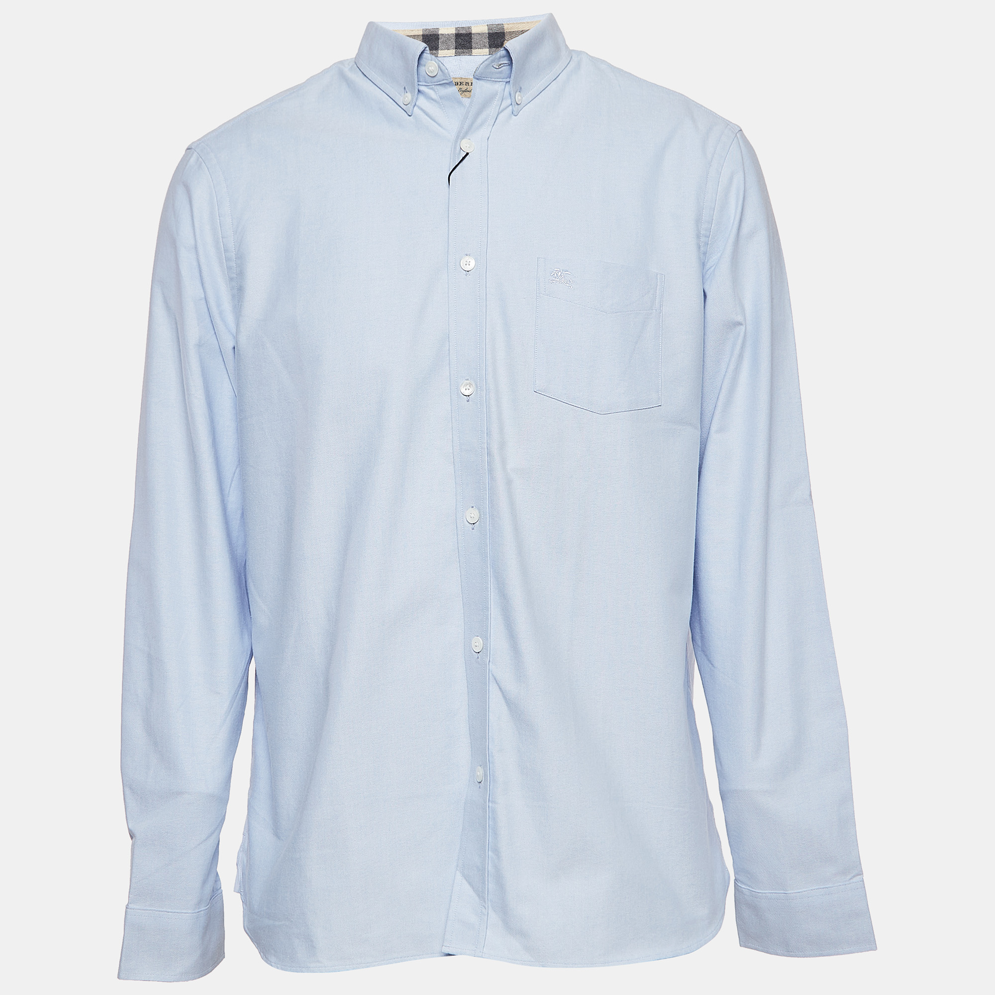 Pre Owned Burberry Blue Cotton Long Sleeve Button Front Shirt XL