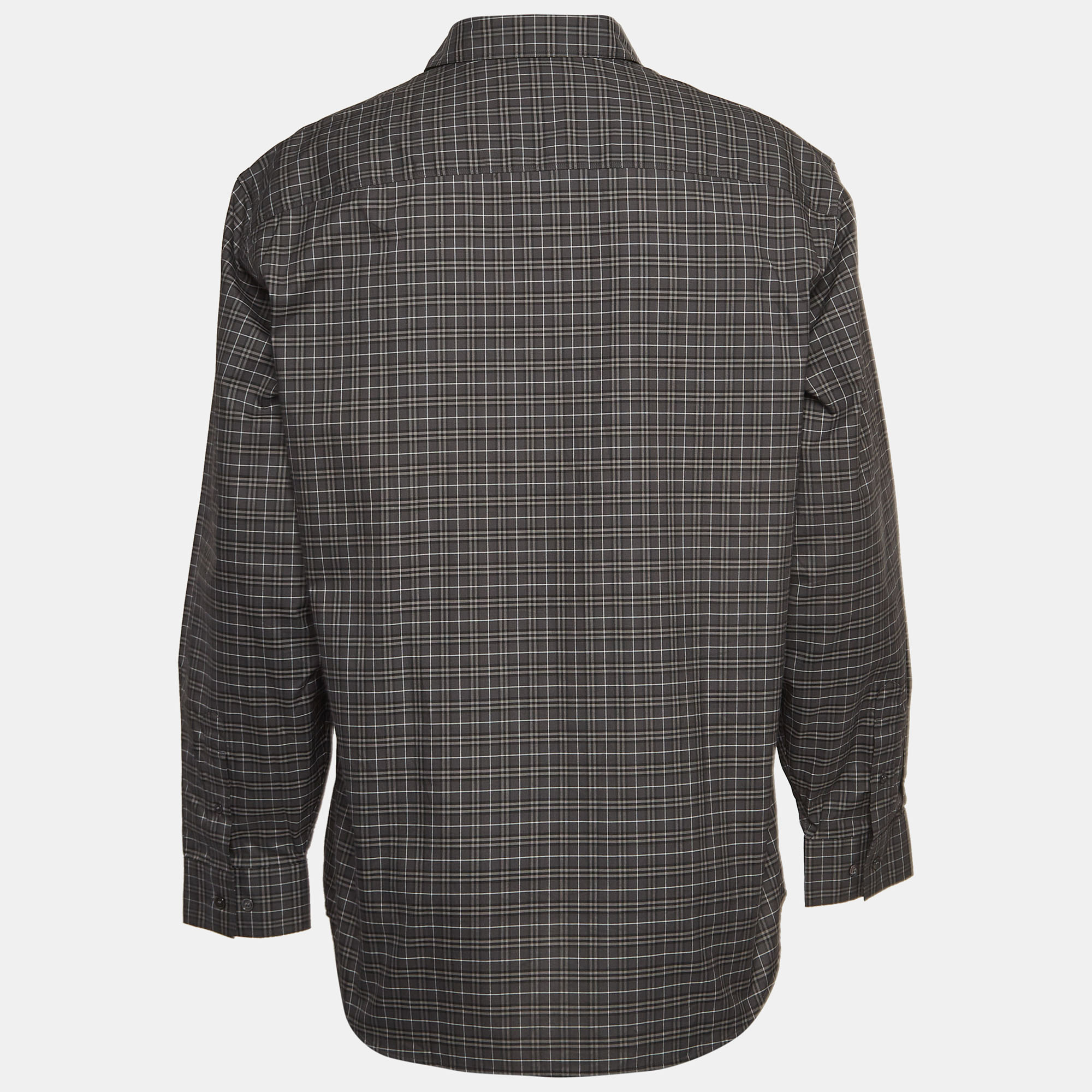 

Burberry Grey Checked Print Cotton Button Front Shirt