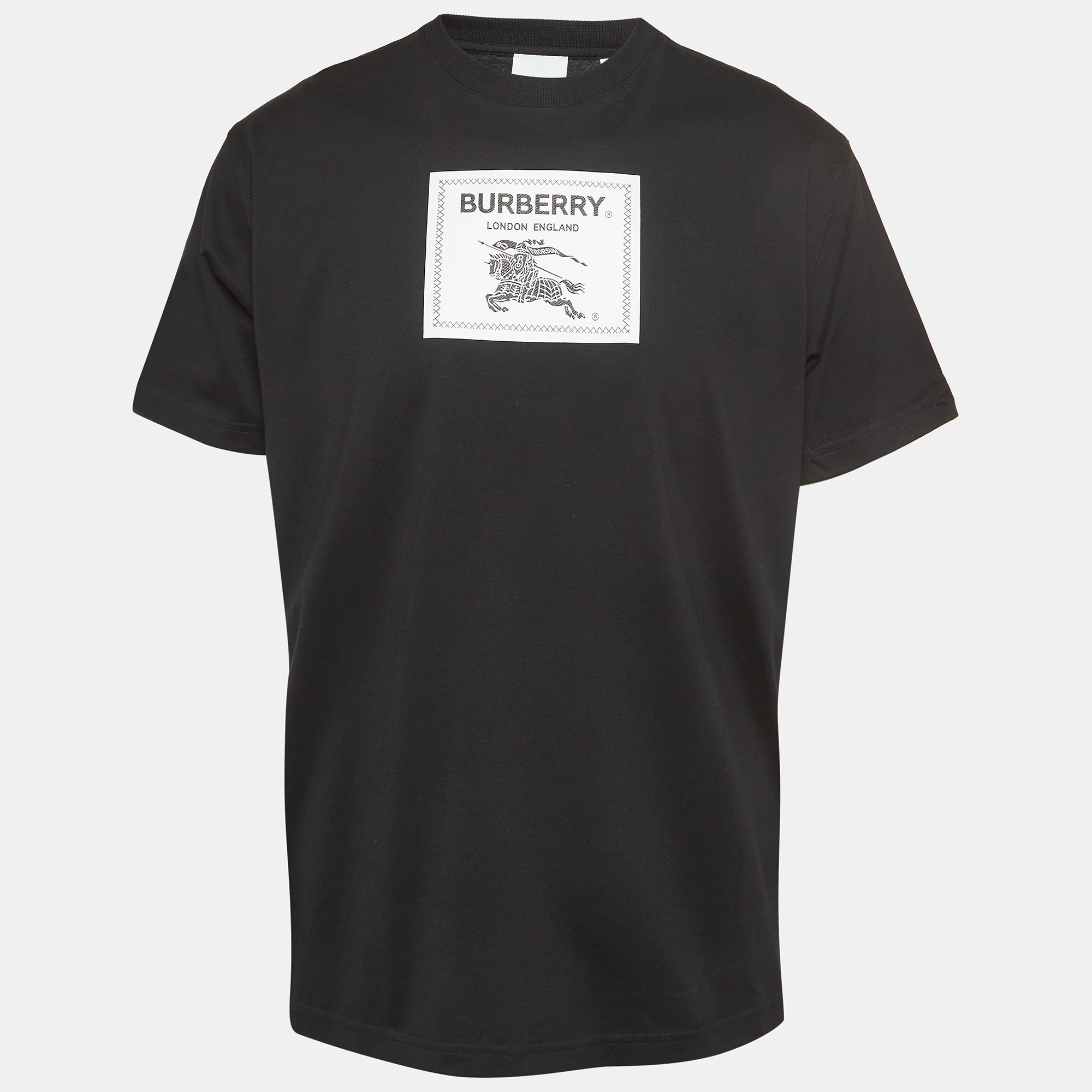 Pre-owned Burberry Black Logo Applique Cotton Crew Neck T-shirt S