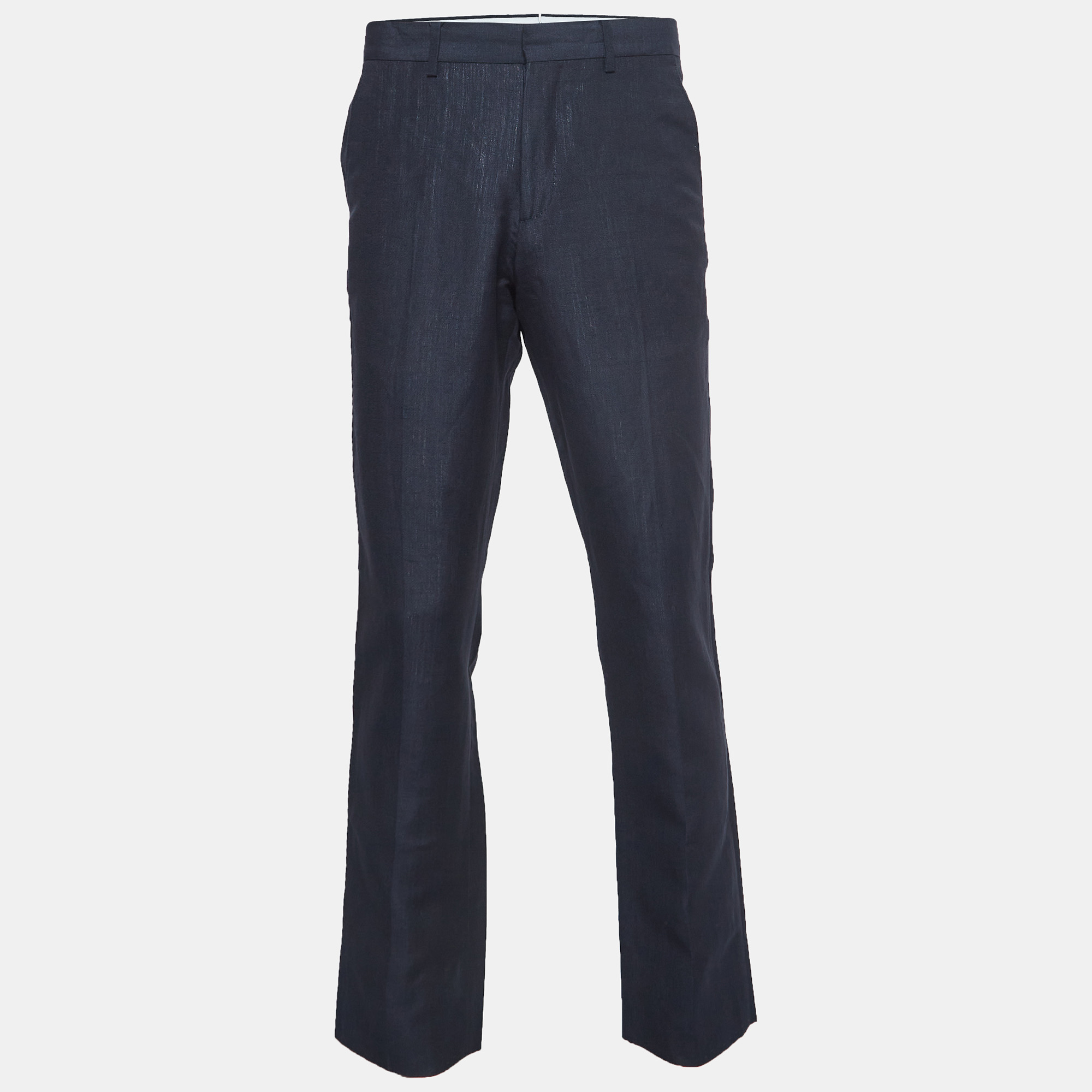 

Burberry Navy Blue Linen Blend Classic Trousers