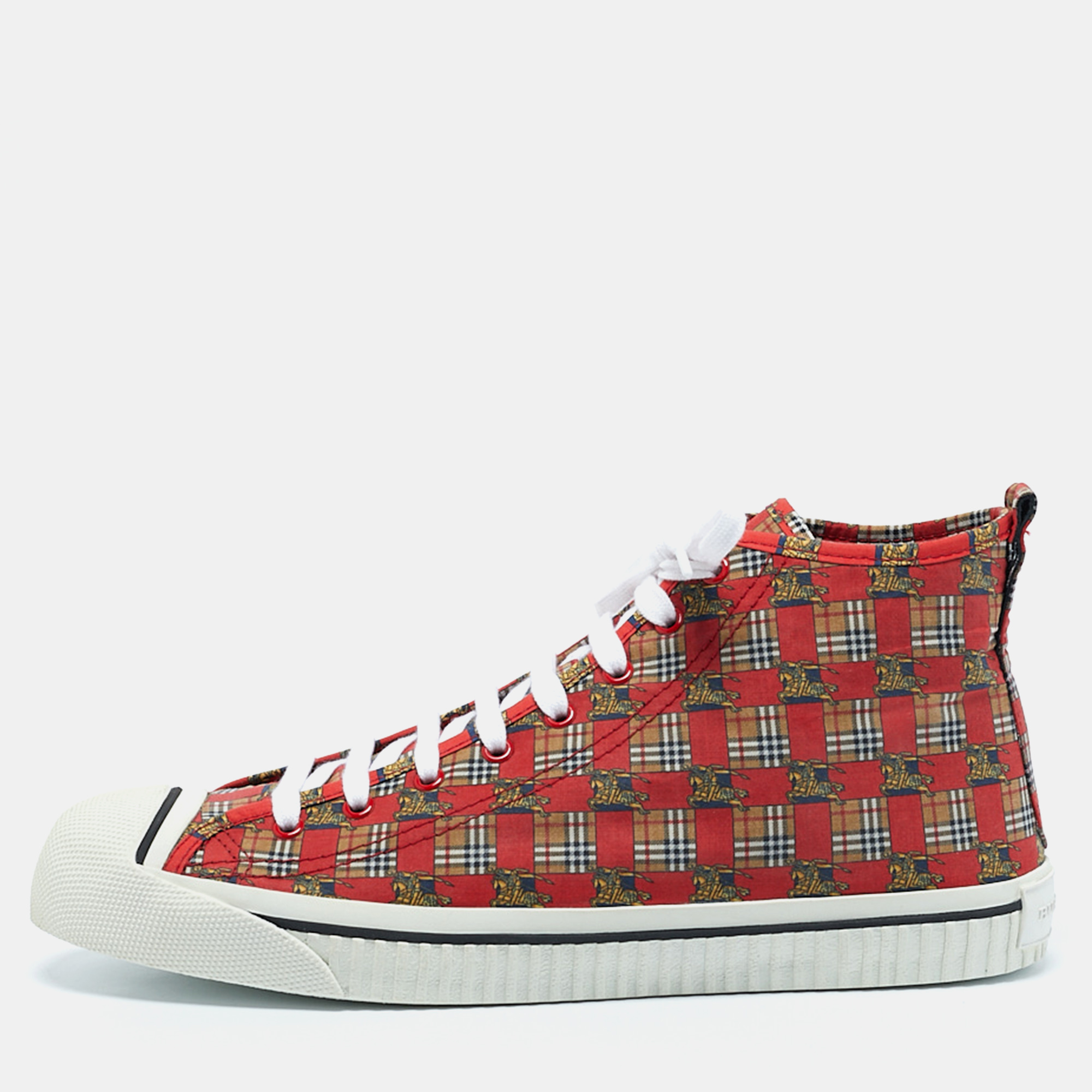 

Burberry Red Check Fabric Kingly High Top Sneakers Size