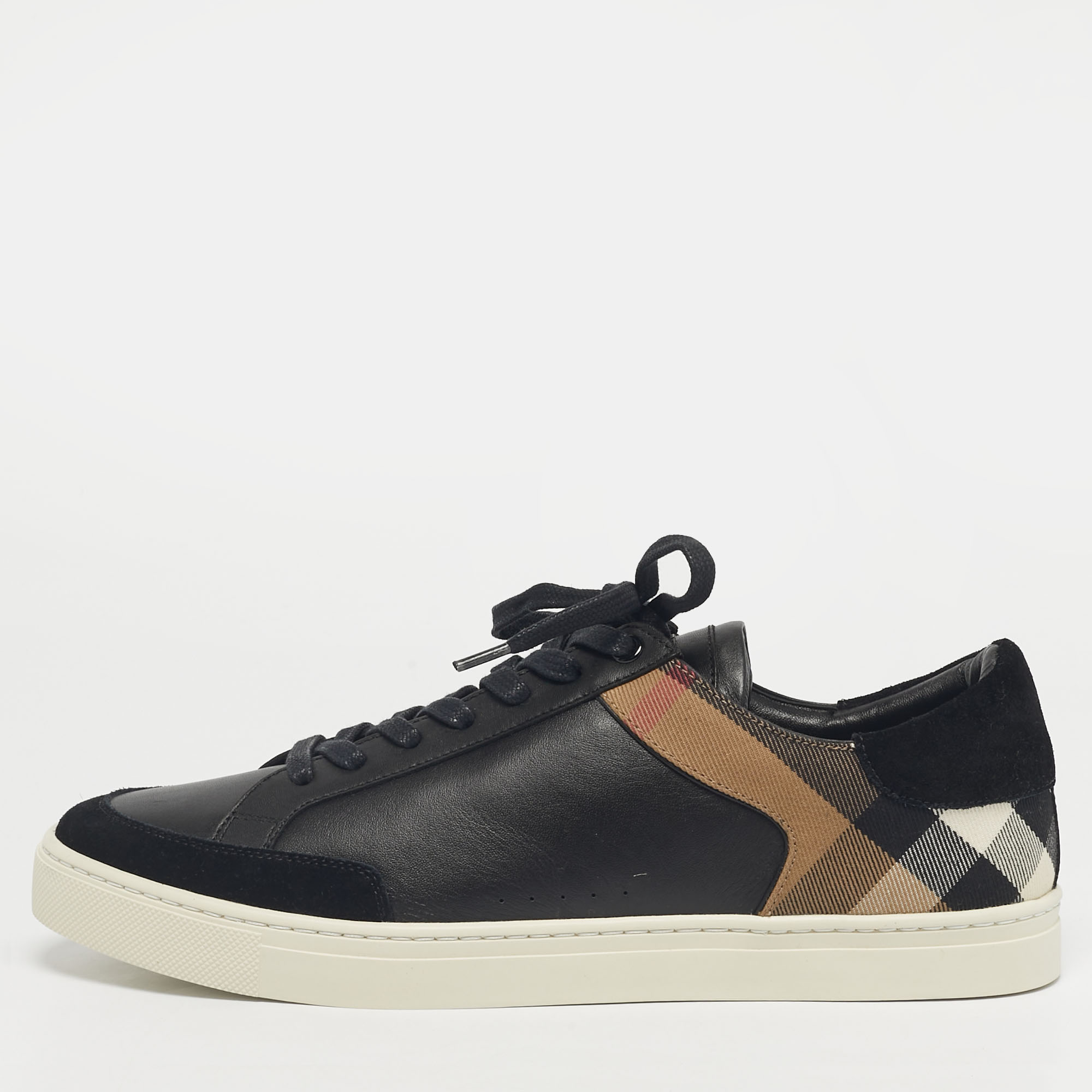 

Burberry Black/Beige Leather and House Check Canvas Low Top Sneakers Size