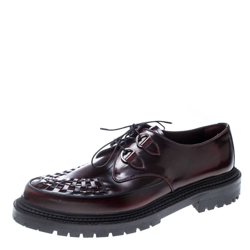 Pre Owned Burberry Burgundy Leather Lace Up Platform Creepers Size 45