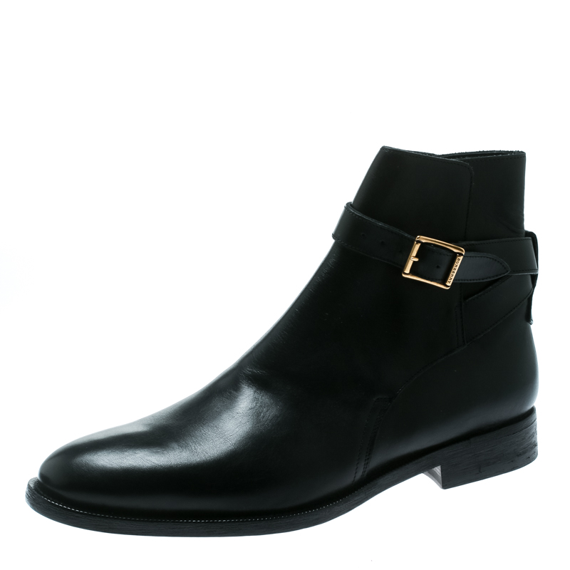 Burberry Black Leather Buckle Ankle Boots Size 46