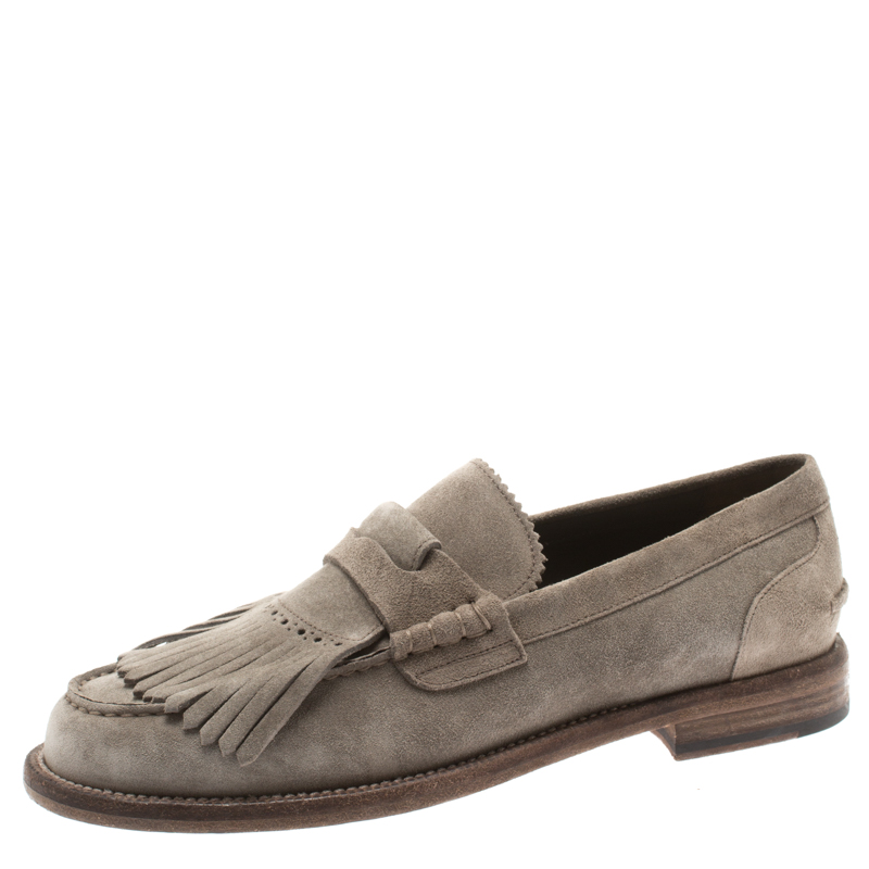 مملوكة مسبقًا Burberry Grey Suede Bedmoore Fringe Detail Penny Loafers Size 41
