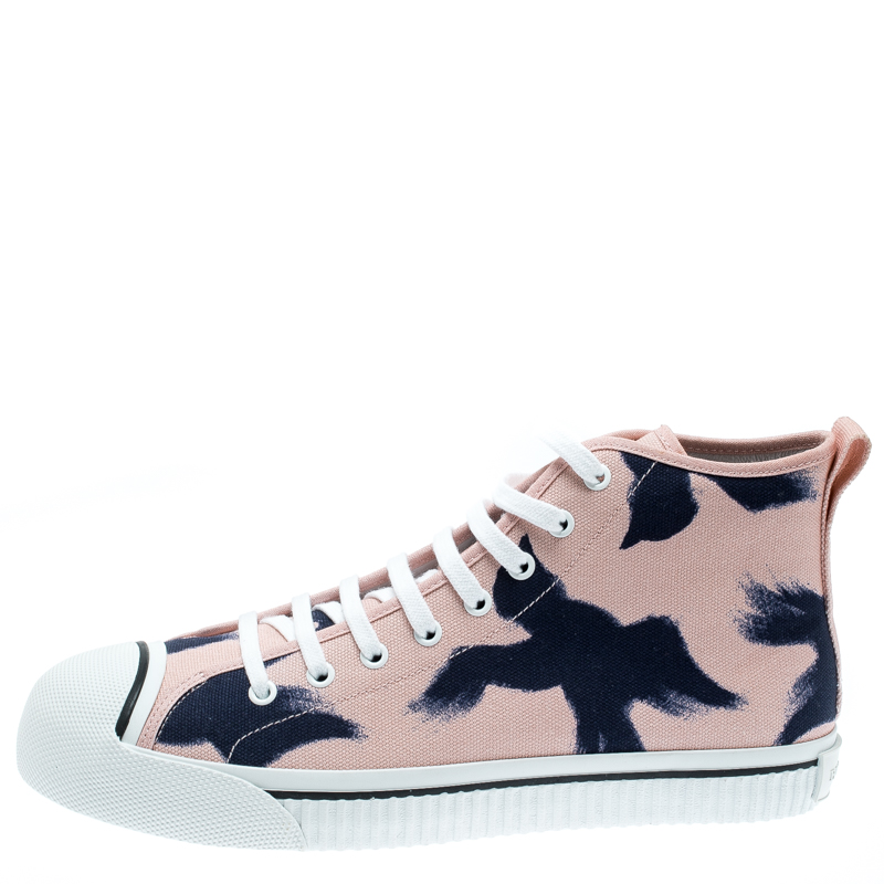 

Burberry Pink Painted Bird Canvas Birdskingly High Top Sneakers Size