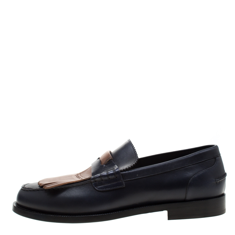 

Burberry Dark Blue Leather Bedmoore Fringe Detail Penny Loafers Size