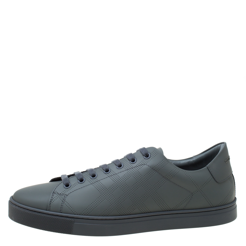 

Burberry Dark Grey Perforated Leather Check Albert Sneakers Size