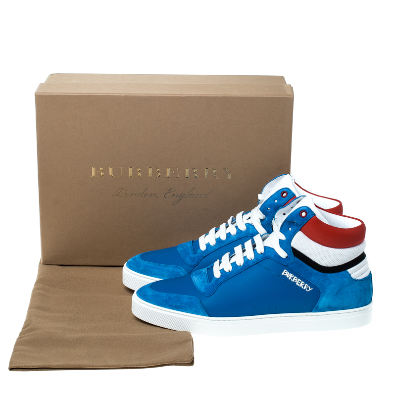 Burberry Blue Suede Leather Reeth High Top Sneakers Size 45 Burberry | TLC