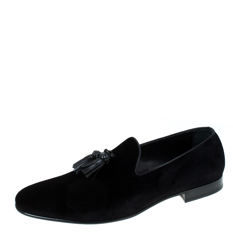 Burberry Black Velvet Tassel Slip On Loafers Size 46