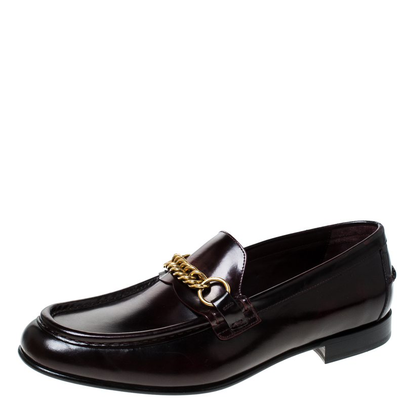 Burberry Burgundy Leather Solway Slip On Loafers Size 44 Burberry | TLC