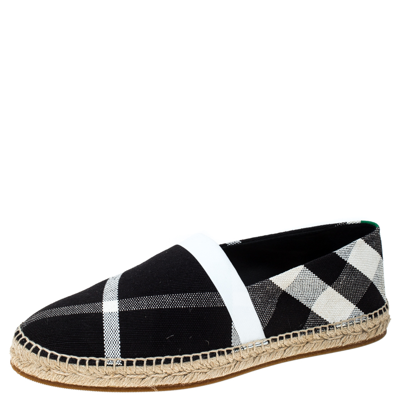 Pre Owned Burberry Black Canvas Check Pateman Slip On Espadrille Loafers Size 43