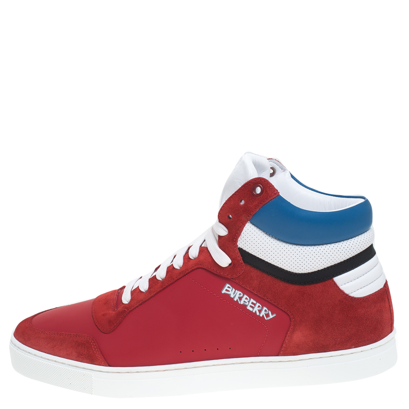 

Burberry Red Leather/Suede Reeth High Top Sneakers Size