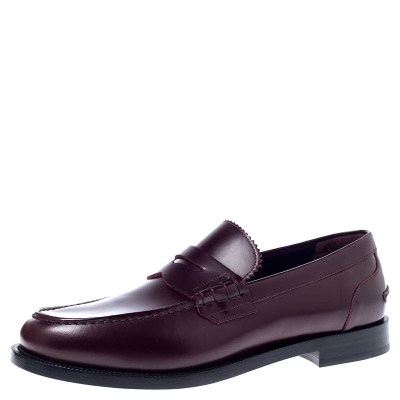 Pre Owned Burbery Dark Burgundy Leather Bedmont Loafers Size 42.5