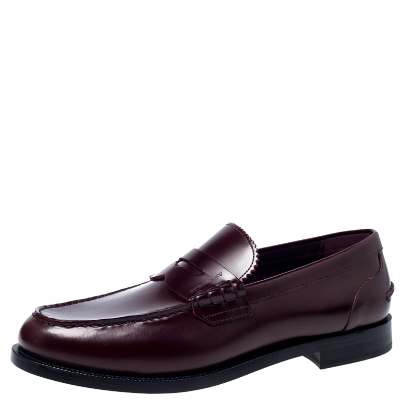 Burbery Burgundy Leather Bedmont Penny Loafers Size 44.5
