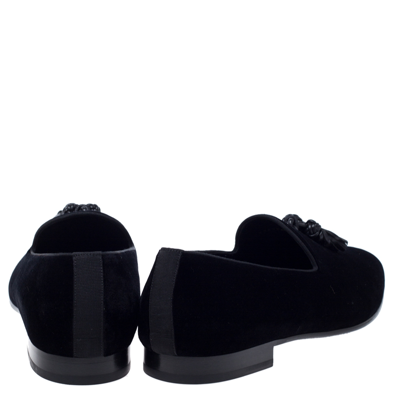 Burberry Black Velvet Tassel Loafers Size 45.5