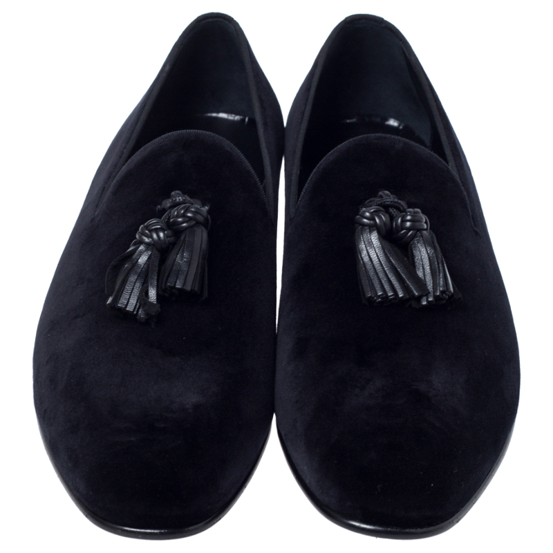 Burberry Black Velvet Tassel Loafers Size 45.5