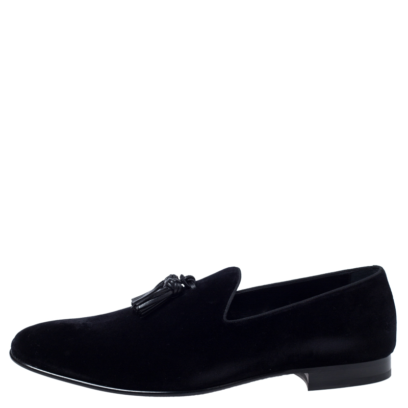 Burberry Black Velvet Tassel Loafers Size 45.5