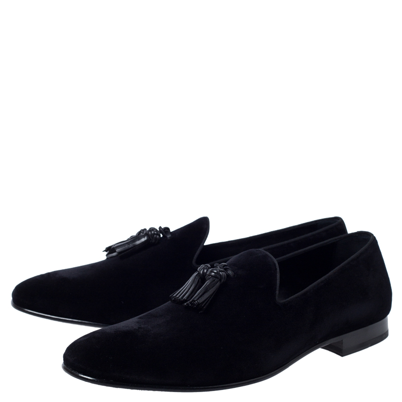 Burberry Black Velvet Tassel Loafers Size 45.5