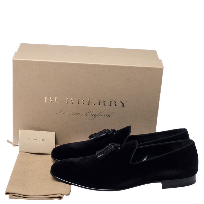 Burberry Black Velvet Tassel Loafers Size 45.5