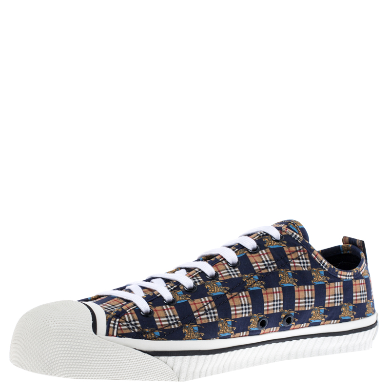 Burberry Multicolor Printed Fabric Kingly Low Top Sneakers Size 44