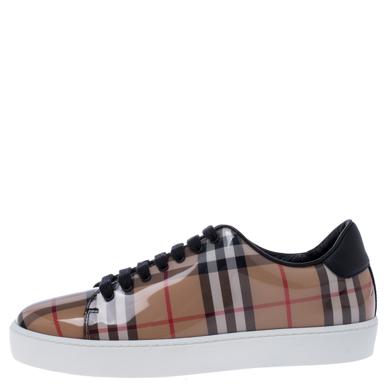 

Burberry Beige Nova Beige PVC and Canvas Westford Low Top Sneakers Size
