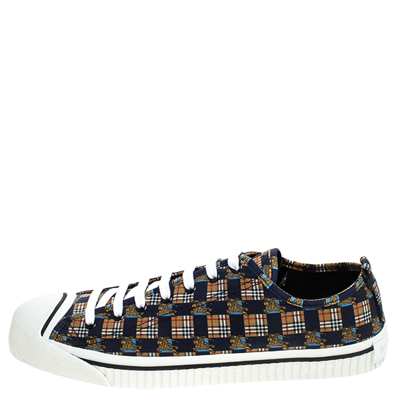 

Burberry Blue/Brown Printed Canvas Kingly Low Top Sneakers Size