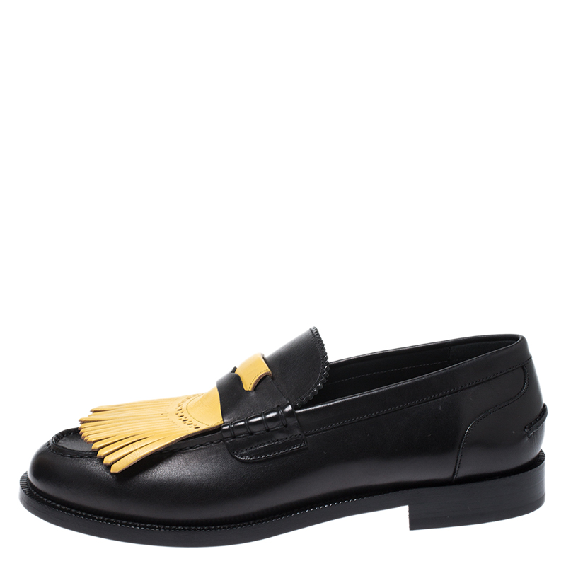 

Burberry Black/Yellow Leather Bedmoore Fringe Detail Penny Loafers Size