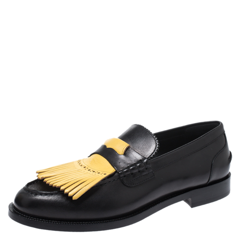 Burberry Black/Yellow Leather Bedmoore Fringe Detail Penny Loafers Size 44