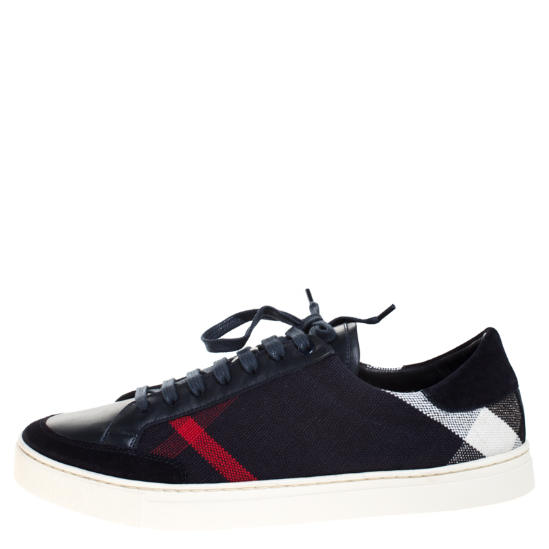 

Burberry Blue Nova check Canvas And Leather Reynold Lace Up Sneakers Size