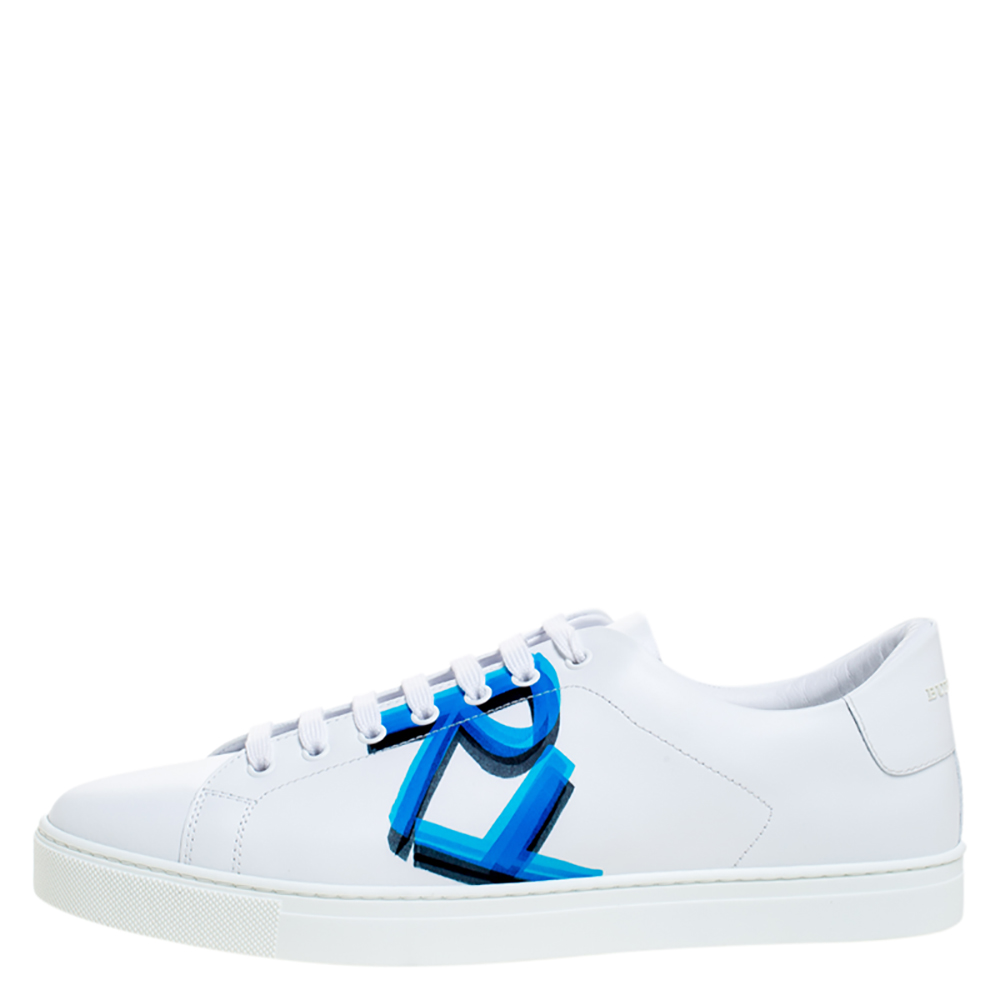 

Burberry White Logo Print Leather Albert Low Top Sneakers Size