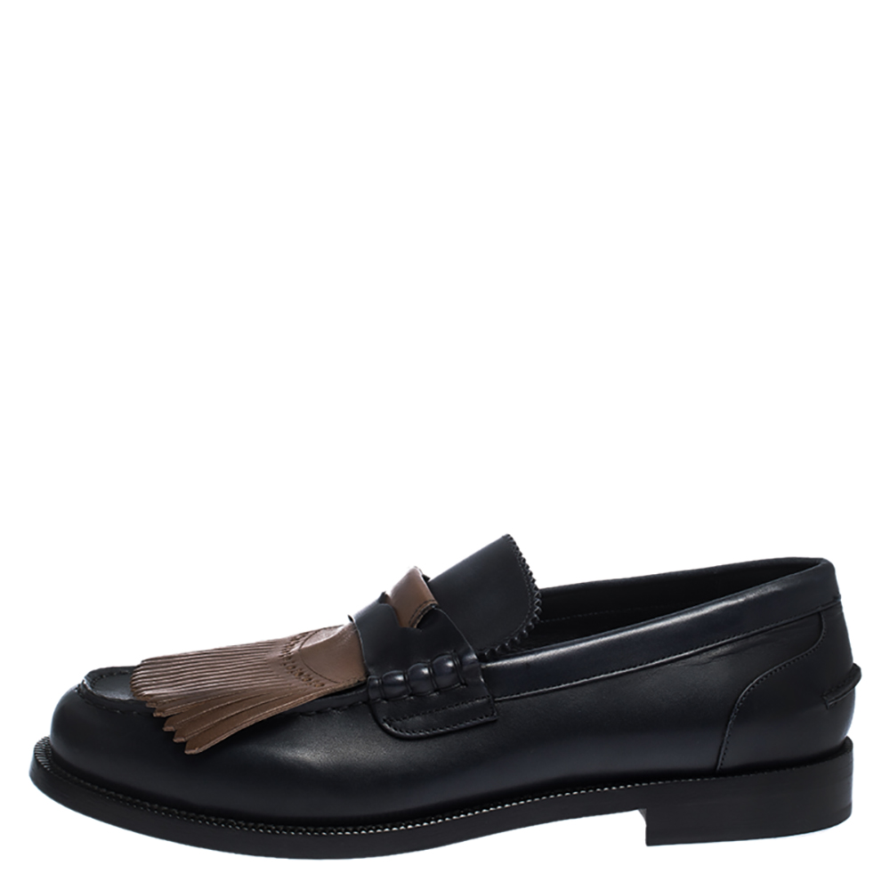 

Burberry Black/Brown Leather Bedmoore Fringe Detail Penny Loafers Size