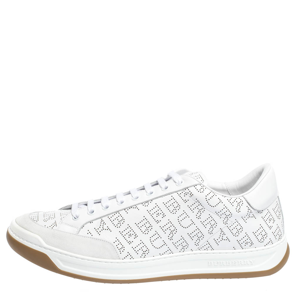 

Burberry White Perforated Leather Timsbury Sneakers Size