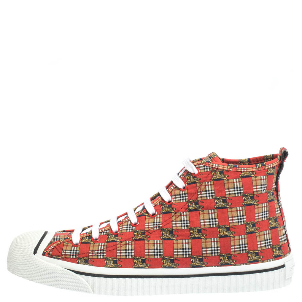 

Burberry Red Canvas Kingly Print High Top Sneakers Size