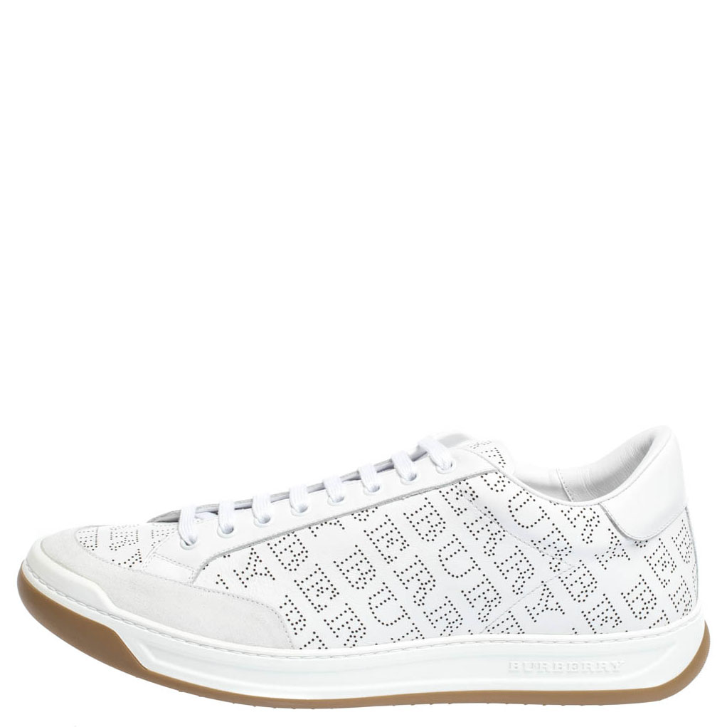 

Burberry White Perforated Leather Timsbury Sneakers Size