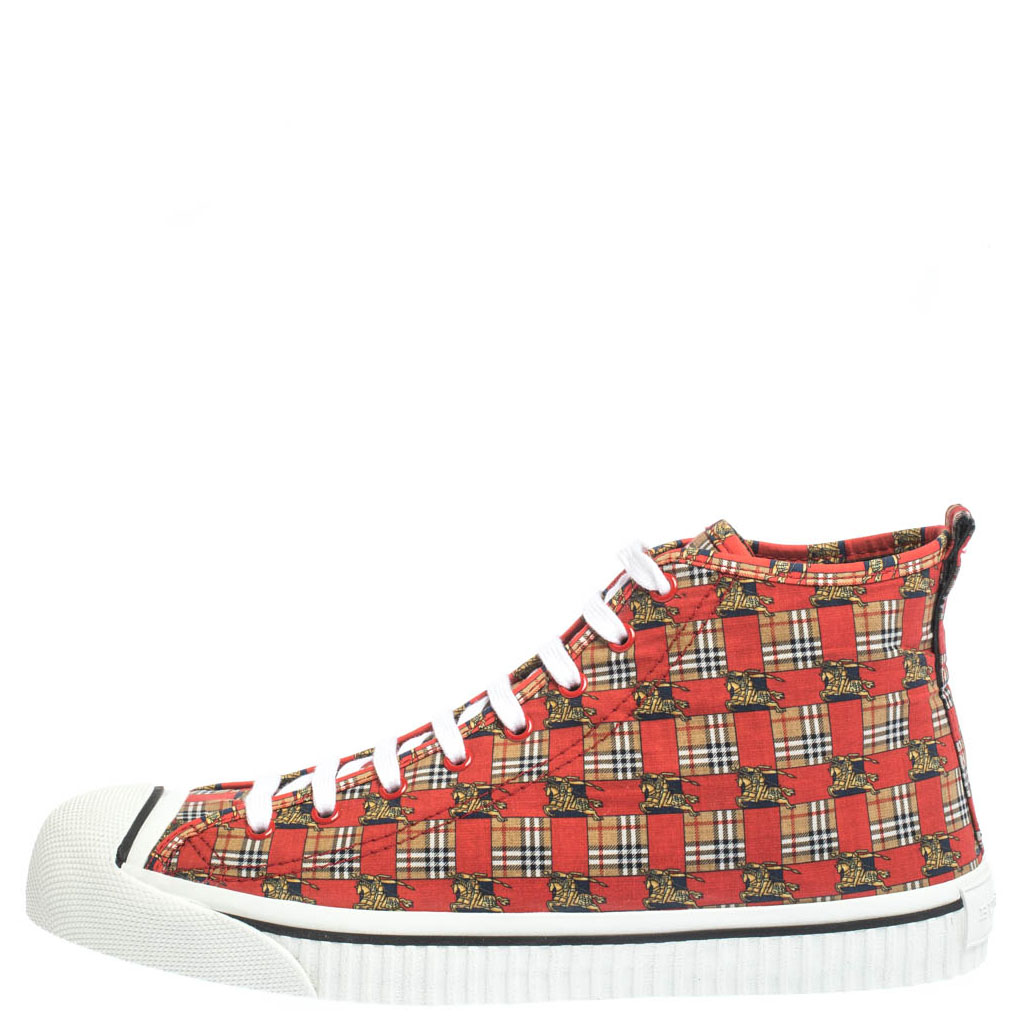 

Burberry Red Canvas Kingly Print High Top Sneakers Size