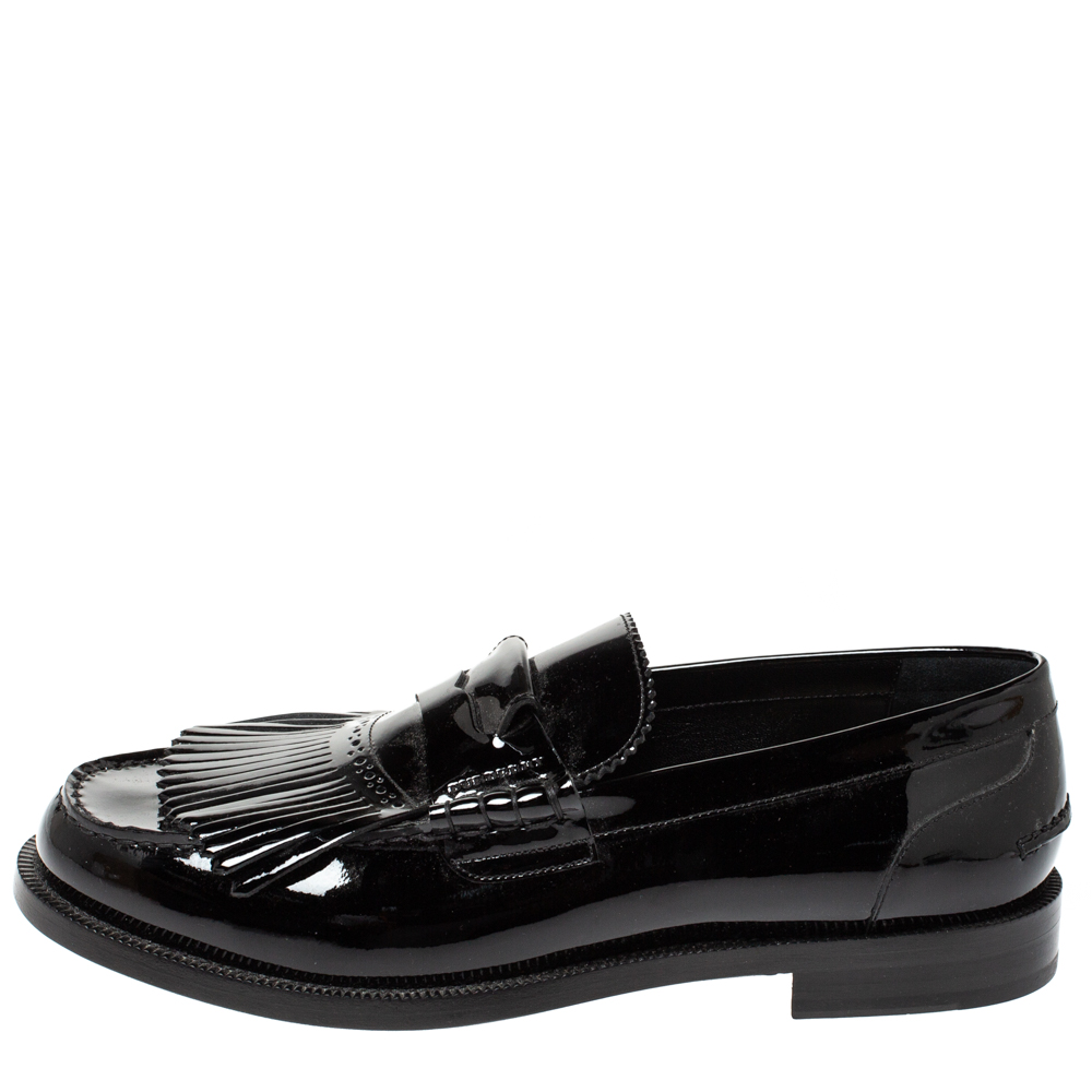 

Burberry Black Patent Leather Bedmoore Fringe Detail Penny Loafers Size
