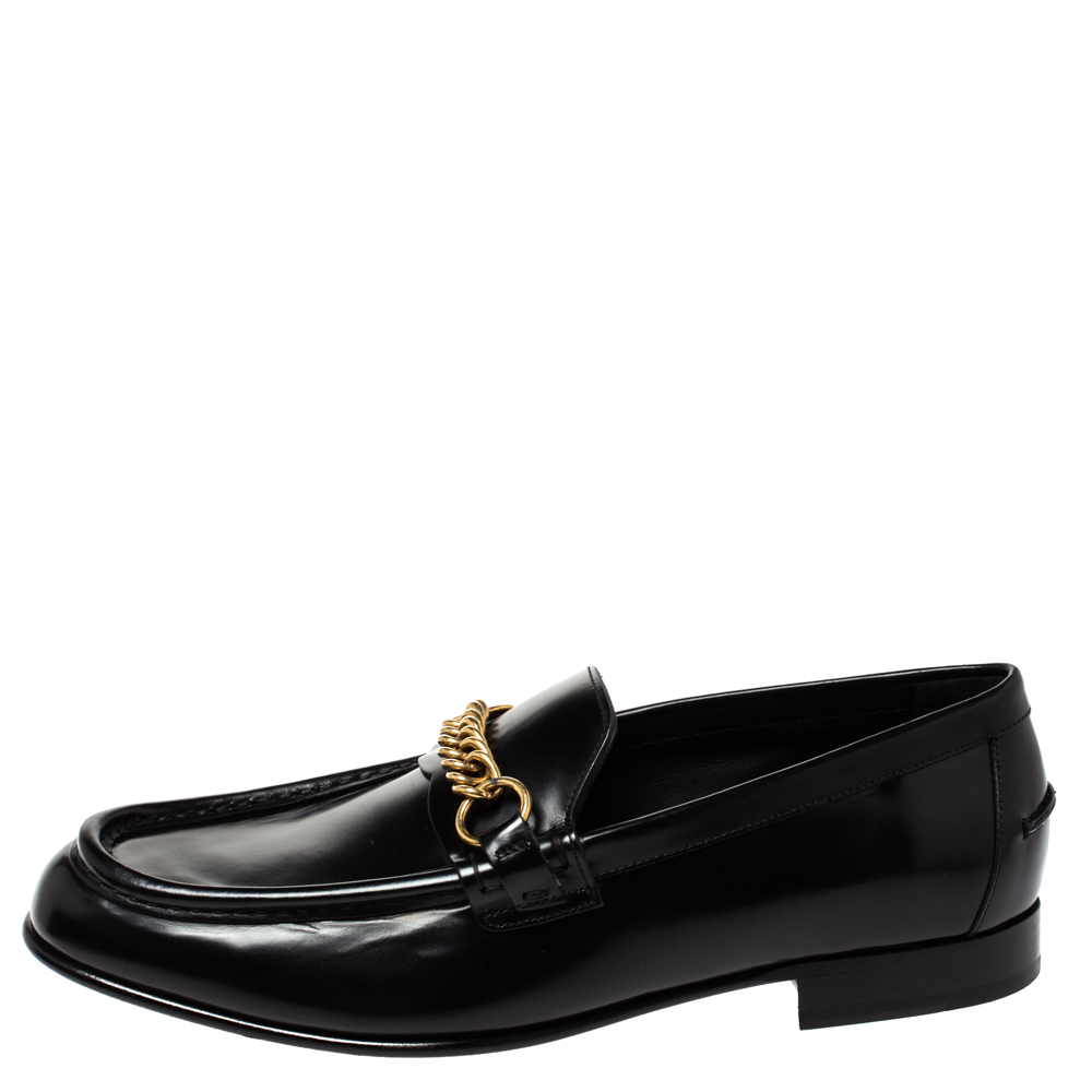 

Burberry Black Leather Solway Chain Detail Slip On Loafers Size, Burgundy