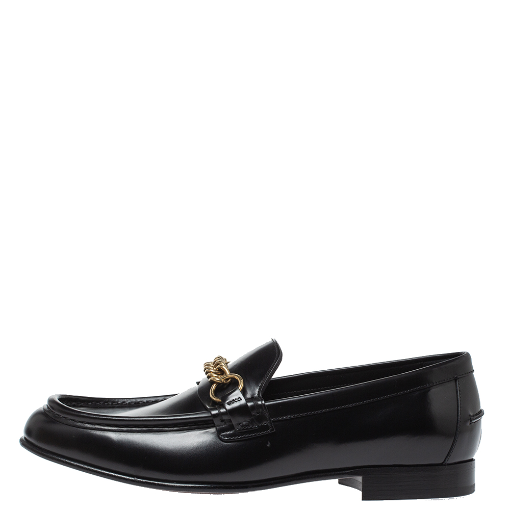 

Burberry Black Leather Solway Chain Detail Slip On Loafers Size