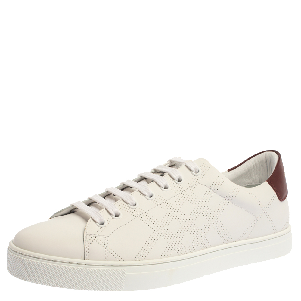 Burberry White Perforated Leather Albert Low Top Sneakers Size 46